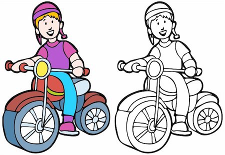 sitting colouring cartoon - Cartoon image of a kid riding a bicycle - both color and black / white versions. Foto de stock - Super Valor sin royalties y Suscripción, Código: 400-04643099