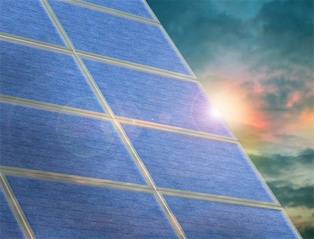 simsearch:400-06853280,k - Illustration of a solar panel array at sunset Stock Photo - Budget Royalty-Free & Subscription, Code: 400-04643091