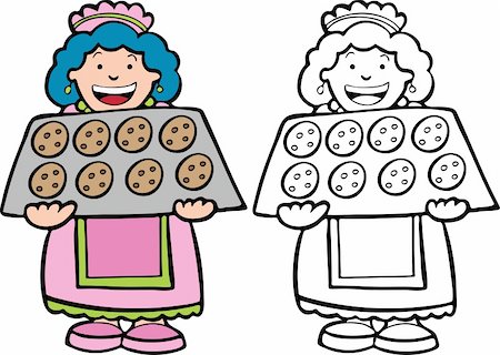 Cartoon image of a lady serving cookies - color and black / white versions. Stock Photo - Budget Royalty-Free & Subscription, Code: 400-04643117