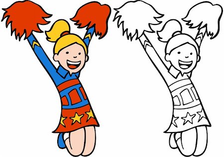 simsearch:400-06325655,k - Cartoon image of a girl dressed in a cheerleader outfit - color and black/white versions. Stockbilder - Microstock & Abonnement, Bildnummer: 400-04643110