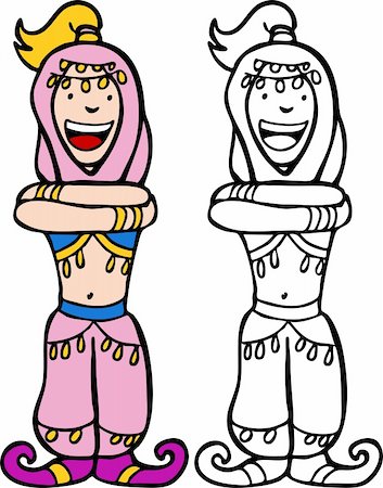 simsearch:400-04157329,k - Cartoon image of a girl dressed as a genie - color and black/white versions. Stock Photo - Budget Royalty-Free & Subscription, Code: 400-04643121