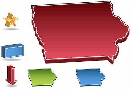 Set of 3D images of the State of Iowa with icons. Stockbilder - Microstock & Abonnement, Bildnummer: 400-04643156