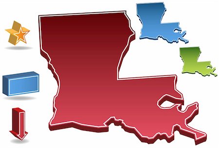 Set of 3D images of the State of Louisiana with icons. Foto de stock - Super Valor sin royalties y Suscripción, Código: 400-04643158