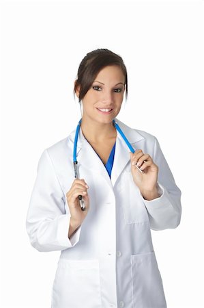 simsearch:400-05172792,k - Beautiful Caucasian doctor or nurse on a white background Foto de stock - Royalty-Free Super Valor e Assinatura, Número: 400-04643216
