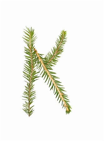 simsearch:841-06448997,k - Spruce twigs forming the letter 'K' isolated on white Photographie de stock - Aubaine LD & Abonnement, Code: 400-04643458