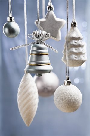 group of silver Christmas ornament with bluish background Stock Photo - Budget Royalty-Free & Subscription, Code: 400-04654016