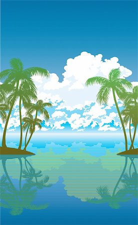 vector background with palms, sea and clouds Stock Photo - Budget Royalty-Free & Subscription, Code: 400-04654119