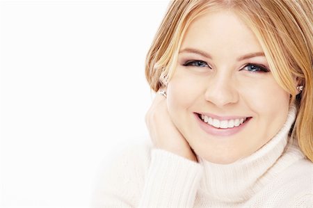 simsearch:400-04654369,k - Portrait of laughing blonde in the white sweater, isolated Stock Photo - Budget Royalty-Free & Subscription, Code: 400-04654369