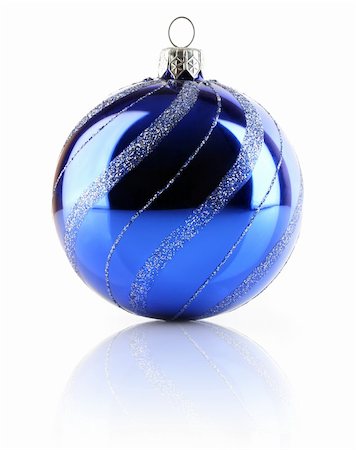 Christmas holiday blue ball isolated on white background Stock Photo - Budget Royalty-Free & Subscription, Code: 400-04654385
