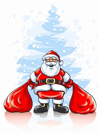 sac à dos - Merry Santa Claus with two sacks of Christmas gifts - vector illustration Foto de stock - Super Valor sin royalties y Suscripción, Código: 400-04654391