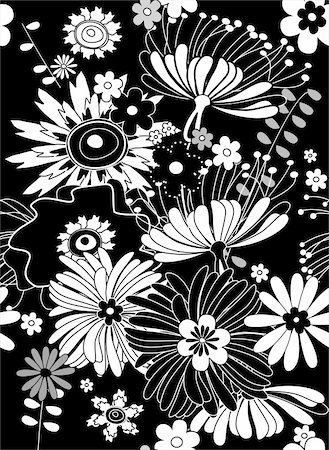 repeat floral background in black and white Stock Photo - Budget Royalty-Free & Subscription, Code: 400-04654470