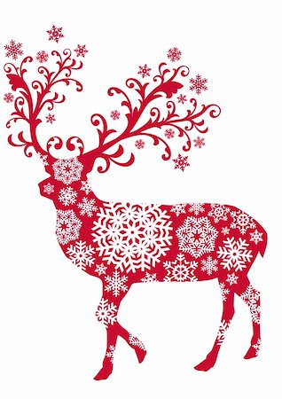 deer ornament - Christmas deer with ornaments and snowflakes, vector Stock Photo - Budget Royalty-Free & Subscription, Code: 400-04654593
