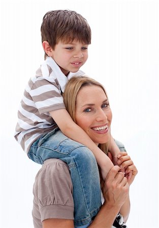 piggyback brothers - Close-up of mother giving son piggy back ride against white background Stock Photo - Budget Royalty-Free & Subscription, Code: 400-04654759