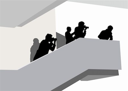 paparazzi silhouettes - Vector image of the photographer on the stairs Stock Photo - Budget Royalty-Free & Subscription, Code: 400-04655038