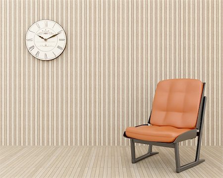 reloj de sol - clock on the wall and a chair with a leather steering Photographie de stock - Aubaine LD & Abonnement, Code: 400-04655557