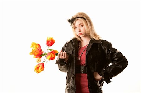 simsearch:400-04227852,k - Pretty toung blonde woman with colorful plastic tulips Stockbilder - Microstock & Abonnement, Bildnummer: 400-04656532