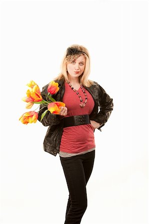 simsearch:400-04227852,k - Pretty toung blonde woman with colorful plastic tulips Stockbilder - Microstock & Abonnement, Bildnummer: 400-04656533