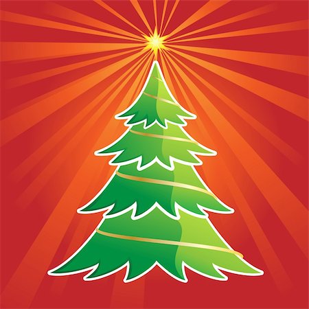 Vector image of a christmas tree in shining red background Stock Photo - Budget Royalty-Free & Subscription, Code: 400-04656669
