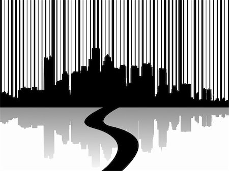 simsearch:400-06201174,k - Vector illustration of urban skylines with bar code stripes Stock Photo - Budget Royalty-Free & Subscription, Code: 400-04656926