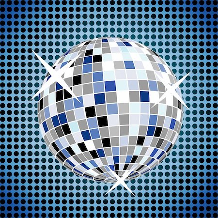 disco ball in 70 - disco ball on blue background vector illustration Stock Photo - Budget Royalty-Free & Subscription, Code: 400-04656930