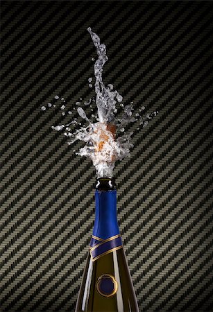 popping champagne cork - champagne bottle with shooting cork on CARBON  background Stock Photo - Budget Royalty-Free & Subscription, Code: 400-04657077