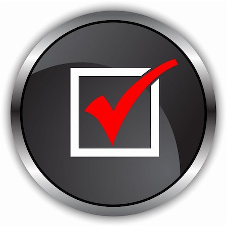 Red check mark in a black chrome button. Stock Photo - Budget Royalty-Free & Subscription, Code: 400-04657317