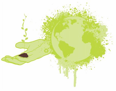 simsearch:400-05308665,k - Hand holding dirt and a growing small tree, save the green planet - conceptual vector Photographie de stock - Aubaine LD & Abonnement, Code: 400-04657334