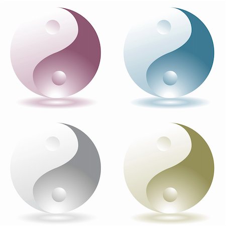 four illustrated ying yang icons with drop shadow Stock Photo - Budget Royalty-Free & Subscription, Code: 400-04657354