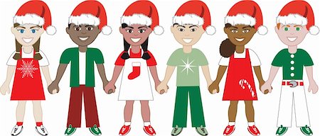 Vector Illustration of 6 children dressed for the holidays. Stock Photo - Budget Royalty-Free & Subscription, Code: 400-04657778