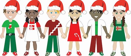 simsearch:400-04349663,k - Vector Illustration of 6 kids of different ethnic backgrounds for the Holidays. Stock Photo - Budget Royalty-Free & Subscription, Code: 400-04657780