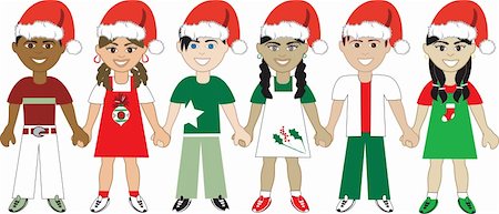 Vector Illustration of 6 kids of different ethnic backgrounds for the Holidays. Foto de stock - Super Valor sin royalties y Suscripción, Código: 400-04657782