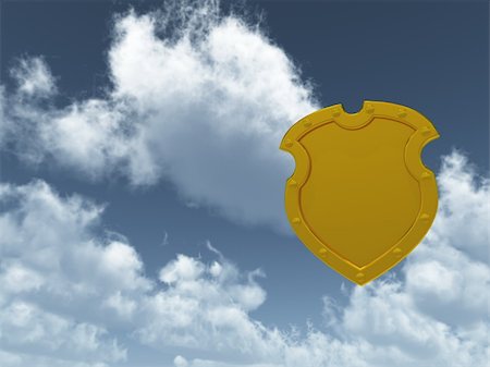 simsearch:400-04661440,k - golden shield  on cloudy sky - 3d illustration Fotografie stock - Microstock e Abbonamento, Codice: 400-04657955