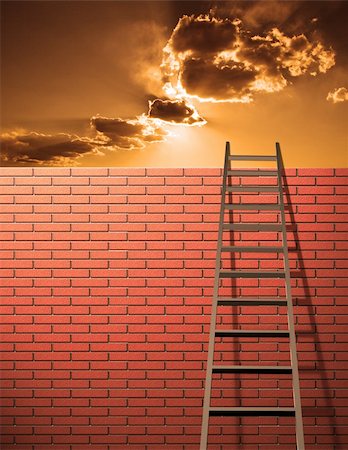 simsearch:400-04029058,k - Ladder leans on wall with sky Stock Photo - Budget Royalty-Free & Subscription, Code: 400-04658041