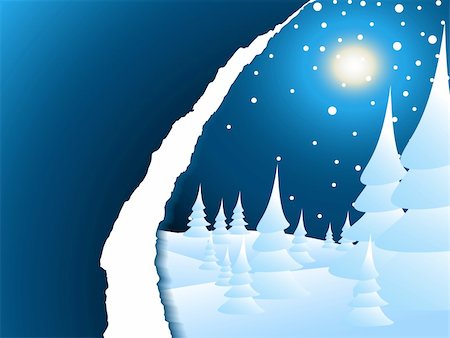 simsearch:400-06852329,k - Blue Christmas card with snowy winter night landscape Photographie de stock - Aubaine LD & Abonnement, Code: 400-04658263