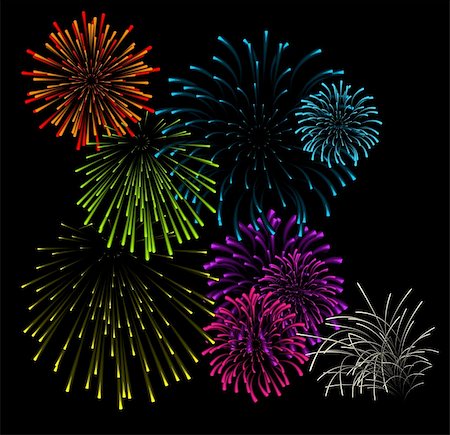 simsearch:400-06416200,k - Set of fireworks illustrations on black background Stock Photo - Budget Royalty-Free & Subscription, Code: 400-04658277