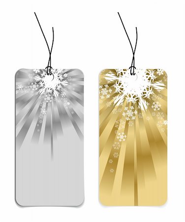 simsearch:400-04566378,k - Christmas tags with snowflakes (silver and golden version) Photographie de stock - Aubaine LD & Abonnement, Code: 400-04658446