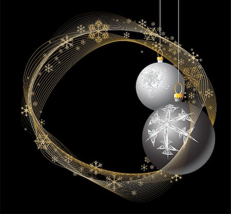 simsearch:400-06473585,k - Black and Silver Christmas bulbs with golden snowflakes Fotografie stock - Microstock e Abbonamento, Codice: 400-04658470