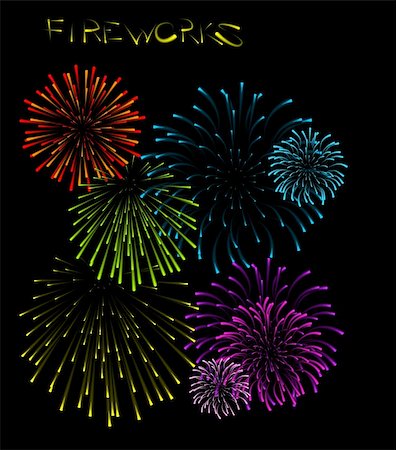 simsearch:400-05692958,k - Set of fireworks illustrations on black background Foto de stock - Super Valor sin royalties y Suscripción, Código: 400-04658492
