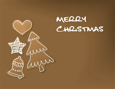 simsearch:400-06430094,k - Christmas card - gingerbreads with white icing on brown background Stock Photo - Budget Royalty-Free & Subscription, Code: 400-04658493