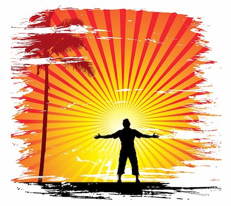 sunrise harvest - man raising his hands with sun set background, Vector illustration. Stock Photo - Budget Royalty-Free & Subscription, Code: 400-04659066