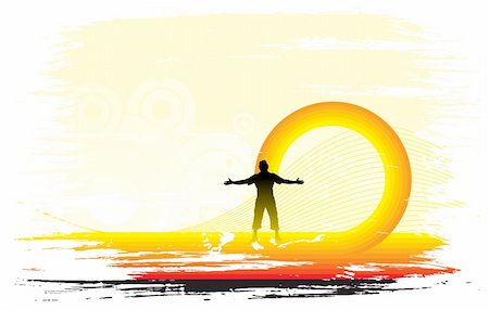 sunrise harvest - man raising his hands with sun set background, Vector illustration. Stock Photo - Budget Royalty-Free & Subscription, Code: 400-04659090