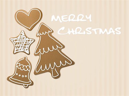 simsearch:400-07614271,k - Christmas card - gingerbreads with white icing on light brown background Foto de stock - Royalty-Free Super Valor e Assinatura, Número: 400-04659779