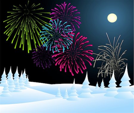exploding ice - Winter christmas landscape in night with fireworks Stock Photo - Budget Royalty-Free & Subscription, Code: 400-04659787