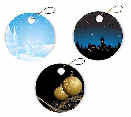 simsearch:400-04566378,k - Round Christmas and winter tags (with lanscape, rural scenery and golden decorations) Photographie de stock - Aubaine LD & Abonnement, Code: 400-04659782