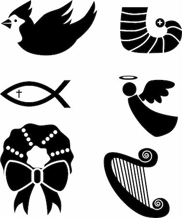 fish clip art to color - Set of 6 holiday icons in black. Stock Photo - Budget Royalty-Free & Subscription, Code: 400-04650058