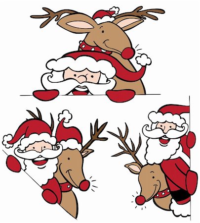 reindeer clip art - Christmas border set with santa and reindeer. Stock Photo - Budget Royalty-Free & Subscription, Code: 400-04650050