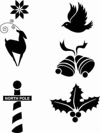 reindeer clip art - Set of 6 holiday icons in black. Stock Photo - Budget Royalty-Free & Subscription, Code: 400-04650060