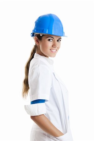 Portrait of a beautiful female technician, isolated over white Stock Photo - Budget Royalty-Free & Subscription, Code: 400-04650942