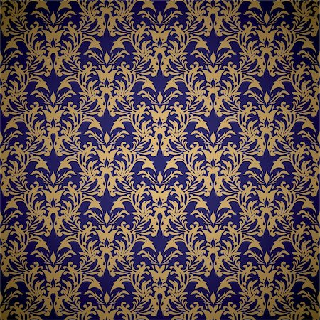 Golden floral seamless background design with blue gradient Stock Photo - Budget Royalty-Free & Subscription, Code: 400-04650987