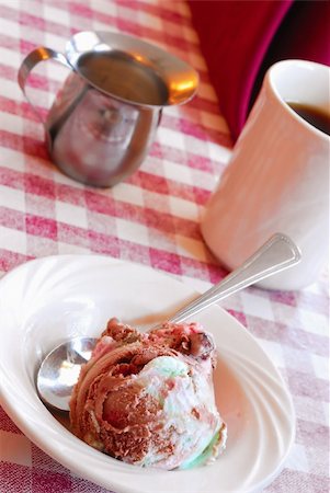 Bowl of spumoni ice cream with cup of coffee and creamer Stock Photo - Budget Royalty-Free & Subscription, Code: 400-04651083